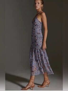MISA LA Floral Print Ruched Midi Dress NWT